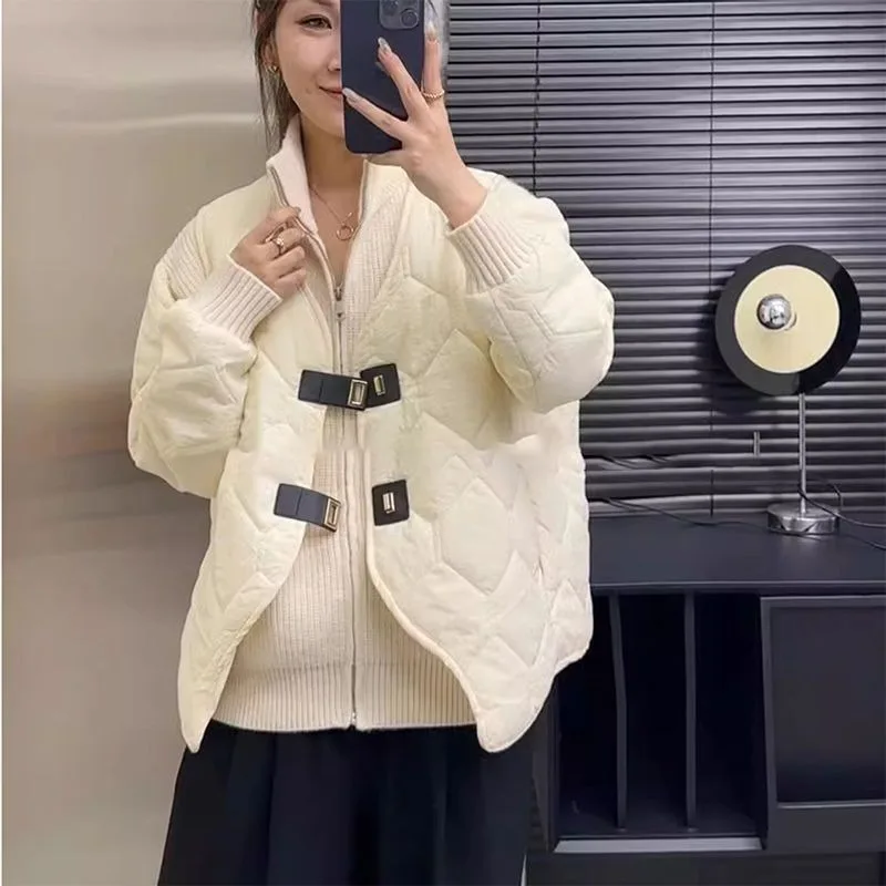 Women's Fall Winter Tops Coat Fake Two-piece Knit Splicing Cotton Coat Skinny Design Soft Comfortable Trends New Versatile Niche