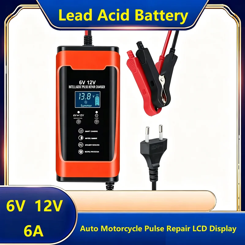 Repair LCD Display 6V 12V 6A Car Battery Charger  Universal Smart Fast Charge Cycle GEL Lead-Acid Charger Auto Motorcycle Pulse