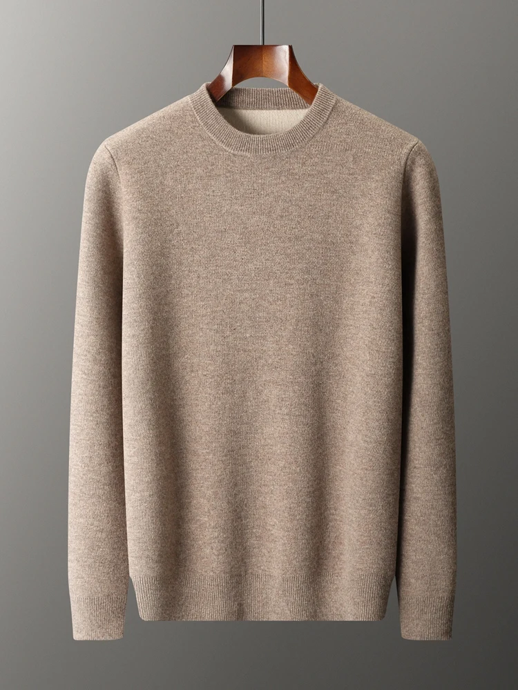 

Thick Warm Men's Cashmere Pullover Autumn Winter 100% Merino Wool O Neck Sweater Double layer Knitwear Casual Male Jumper
