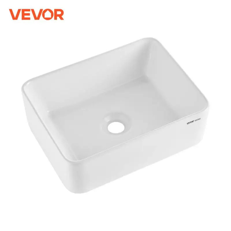 VEVOR Rectangle Vessel Sink Bathroom Vessel Sink Countertop White Ceramic Bathroom Sinks Above Counter for Bathroom /Toilet /RV