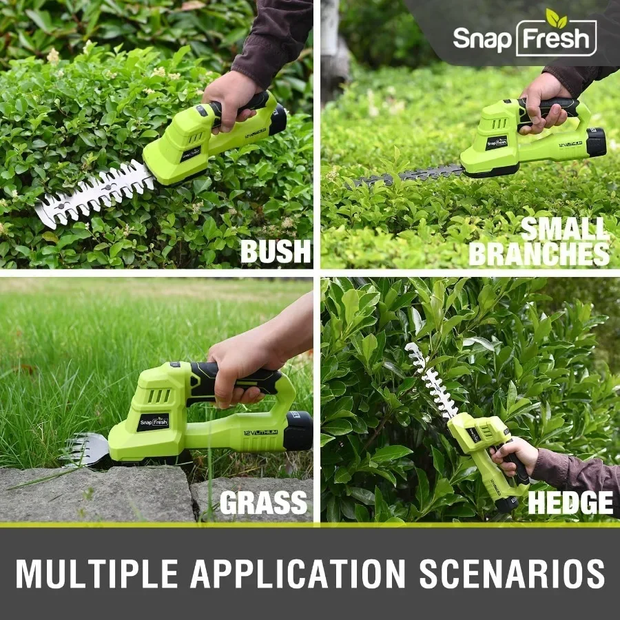 12V Cordless Grass Shears Hedge Trimmer 2 in 1 Handheld Bush Trimmer Grass Cutter with 2.0Ah Battery Charger Included Lightweig