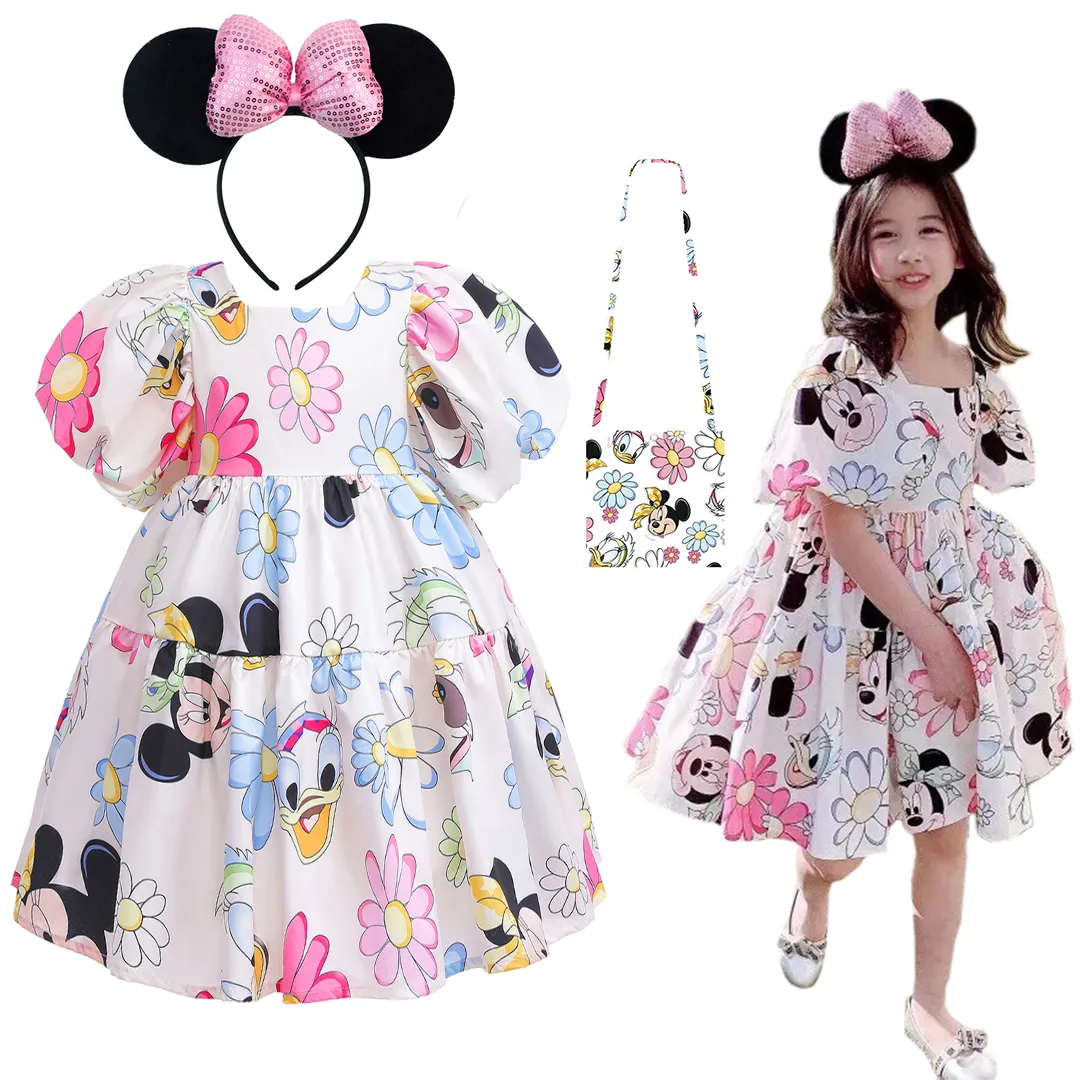 Disney Mickey Girl Jurk Kids Peuter Mickey Minnie Mouse Daisy Cartoon Puff Mouw Kleding Rugloze Schattige Jurken