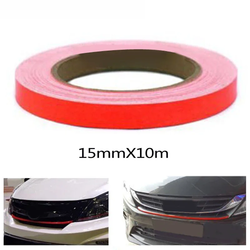 15mmX10m Red Lining Reflective Vinyl Wrap Film Car Sticker Decal Waterproof Anti-fouling And UV Resistant Exterior Accessories