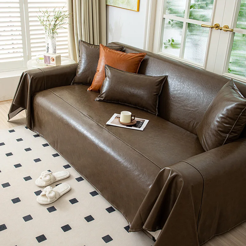 1/2/3/4 Seater Waterproof Sofa Case Artificial Leather One Piece Sofa Chaircover for Living Room Resistant Cat Scratches