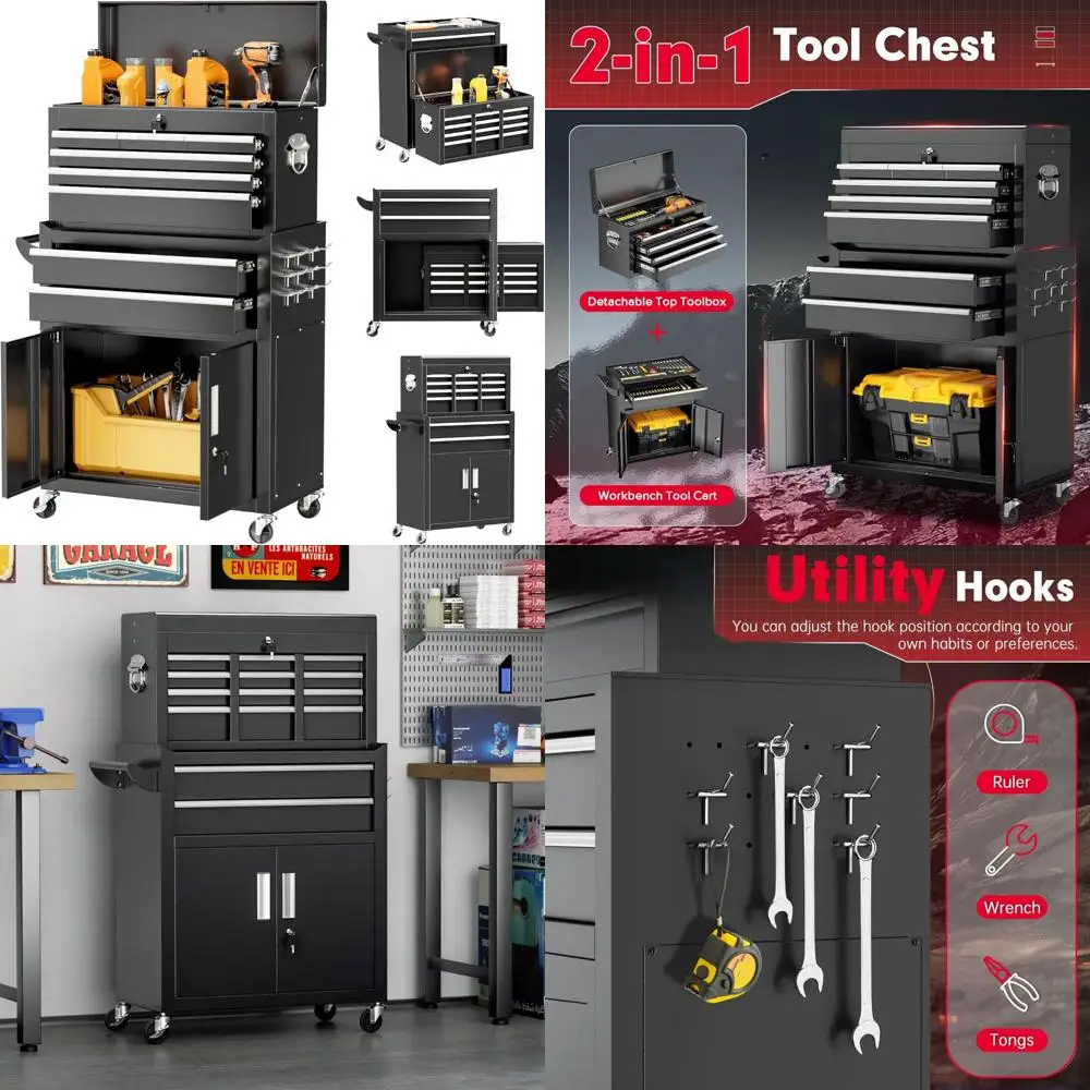 

Металлический ящик для инструментов с 8-мя ящиками и колесиками, запираемый съемный шкаф для хранения для гаража, стальная конструкция