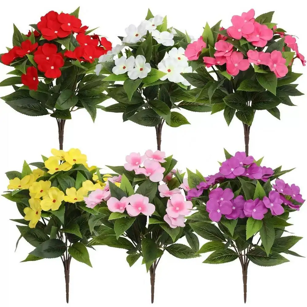 Flores Artificiales de Vinca, Hibisco de Seda para Decoración de Bodas y Hogar, Ramo de Periwinkle Artificial para Jardín Exterior, Todas las Temporadas