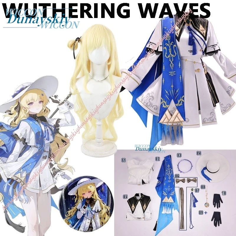 

Wuthering Waves Phoebe Cosplay Costume Wig Full Outfit Hat Gloves Accessories Adult Women Pin badge Suit Halloween