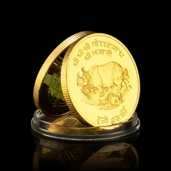 Nepalese Rhinoceros Unicornis Souvenir Coin Gold Plated Collectible Basso-relievo Non-currency Commemorative Coin