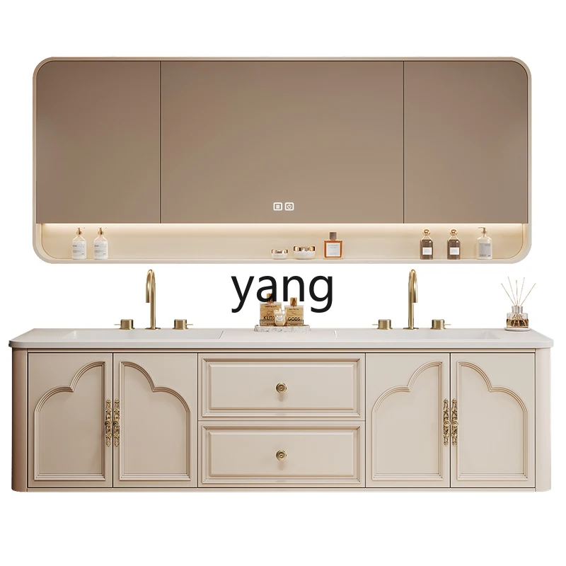 

TGF French Cream Style Bathroom Cabinet Oak Toilet Wash Basin American Slate Seamless Basin