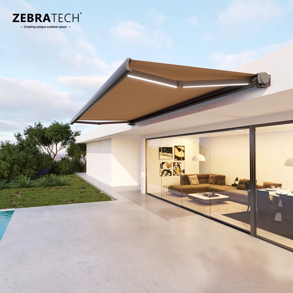 ZEBRATECH Modern Luxury 6m Projection Outdoor Aluminum Alloy 6063 Motorized Retractable Awning Remote Control Removable PVC