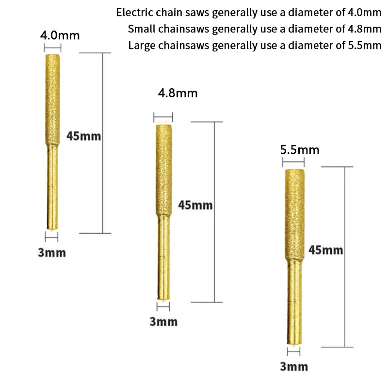 8Pcs/Set Electric Chainsaw File 4/4.8/5.5mm Chainsaw Sharpener Stone Chainsaw Bits Titanium Plated Sharpener