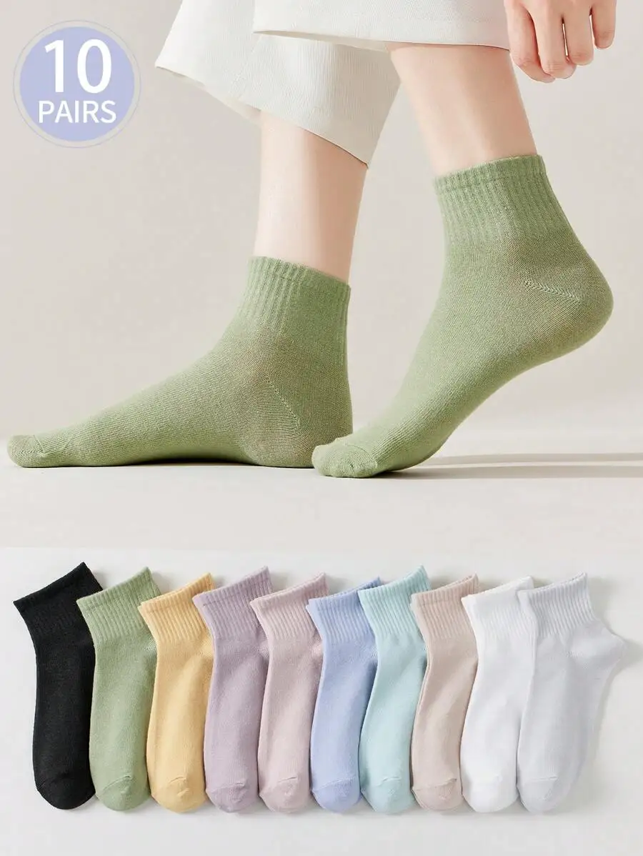 

10pairs/Pack Women's Breathable Mesh Thin Short Socks Suitable For Daily Wear In Spring And Summer