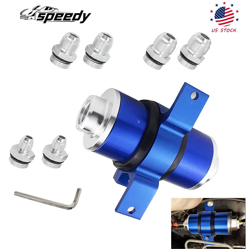 

Universal Blue AN6 AN8 AN10 Inline Fuel Filter w./ Bracket Cleanable 30 Micron