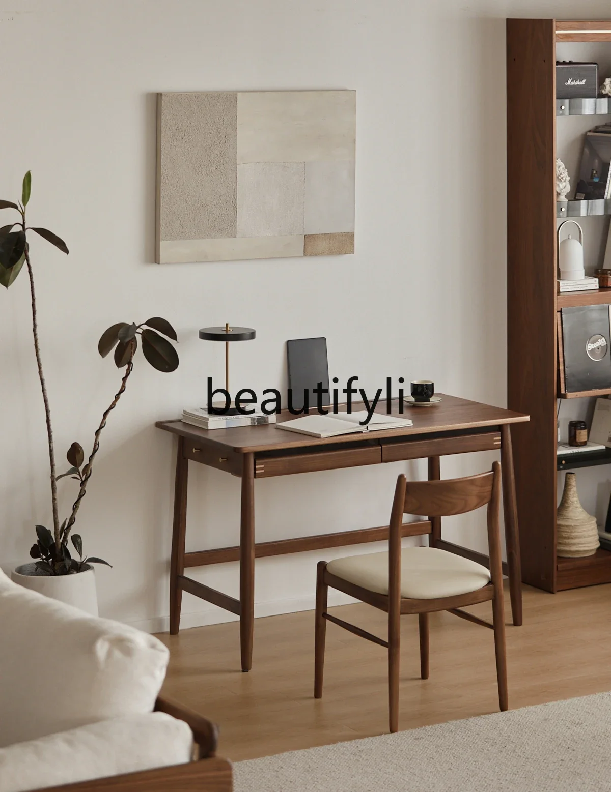 

Solid wood desk Japanese black walnut Nordic home study table book simple room writing desk table07