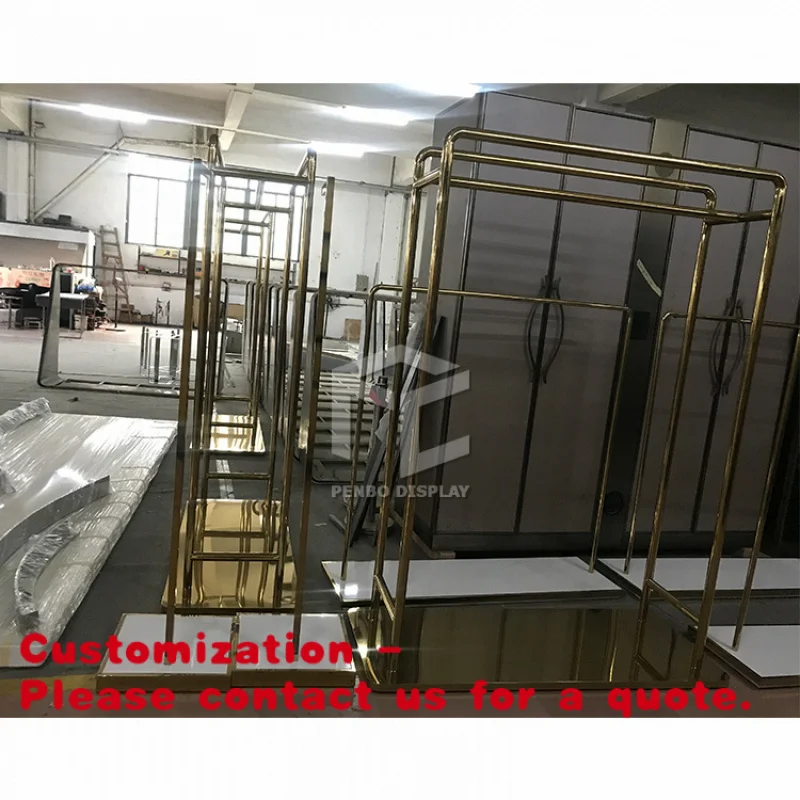 

Customize.Retail Boutique Gold Wall Mounted Shirt Clothes Clothing Store Stand Rack Display System
