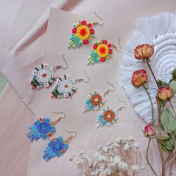 Rice bead earrings Flowers Design Originality Tide Simple Bohemia Hand knitting Alloy Tassel Beaded earrings
