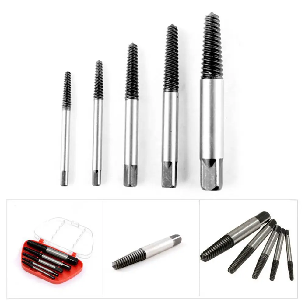 5Pcs Screw Extractor Set Heavy Duty Carbon Steel Tempered Twice for Durability Remove Damaged Screws Bolts Studs Auto Repair
