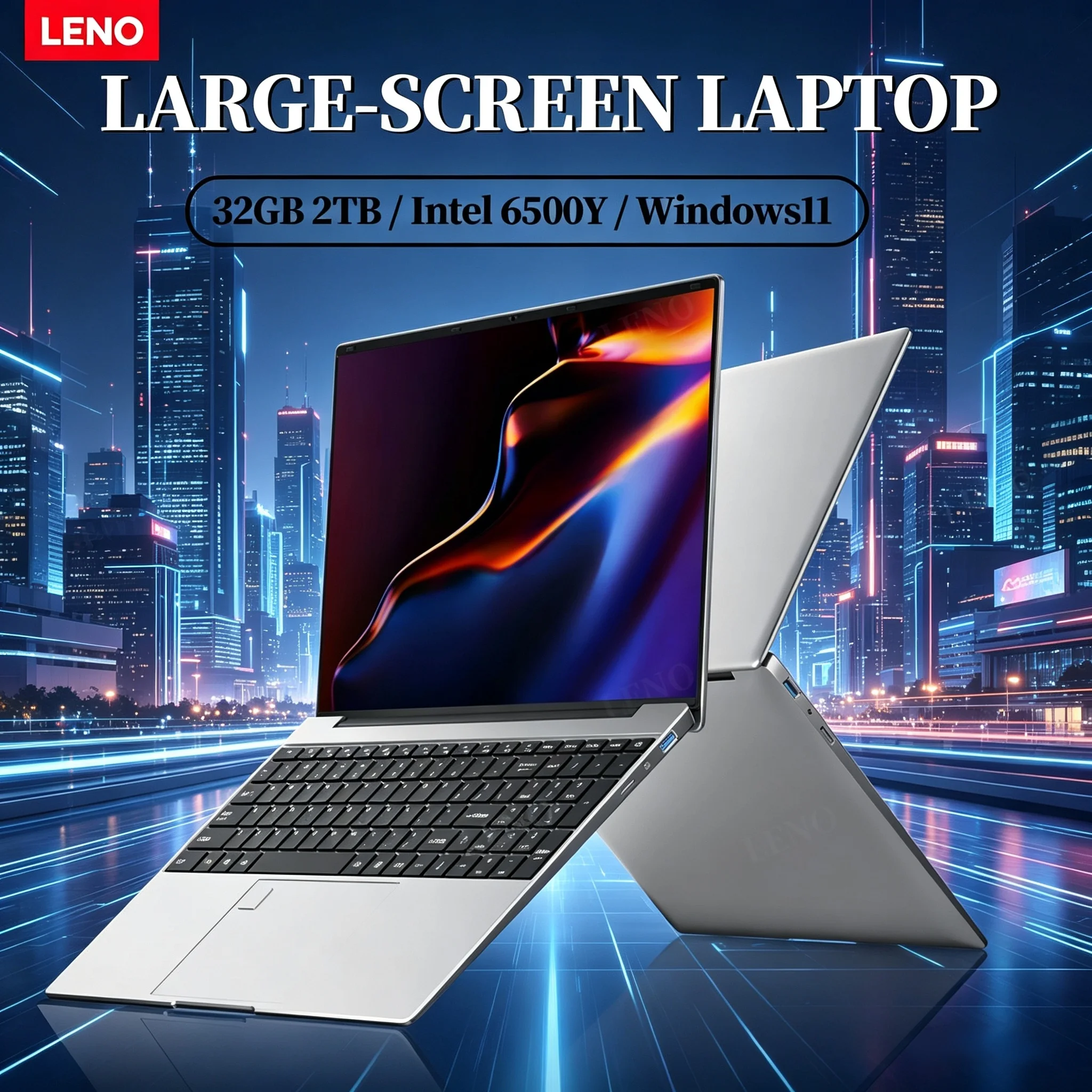 LENO 15.6" Gaming Laptop 32GB RAM 2TB SSD Intel N6500Y Windows 11 Notebook 5000mAh Backlit Keyboard Fingerprint Unlock Office PC