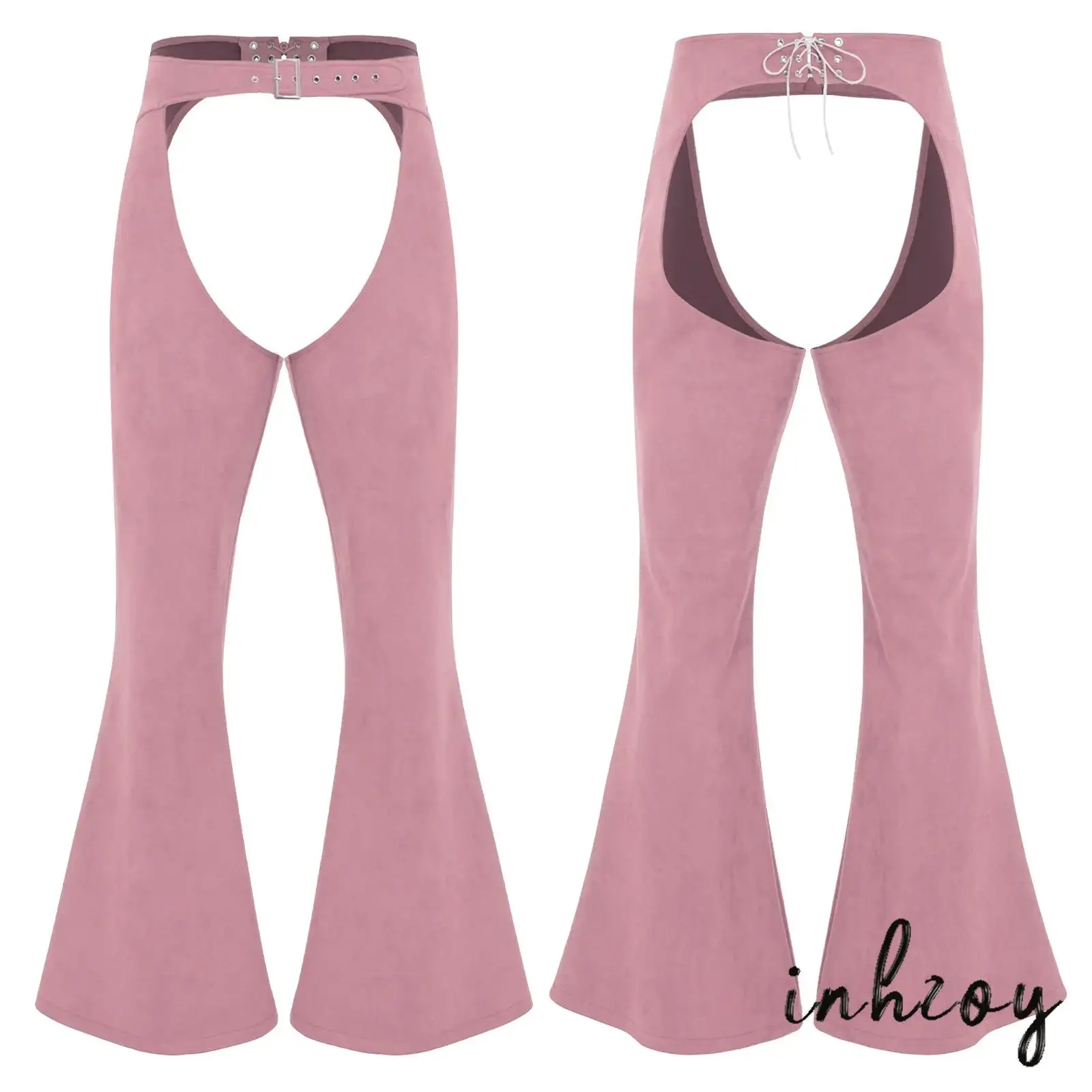 

Mens Vintage Faux Suede Pants Adjustable Waist Hollow Out Pants Wide Leg Long Pants for Cosplay Cowboy Biker Riding Motorcycle