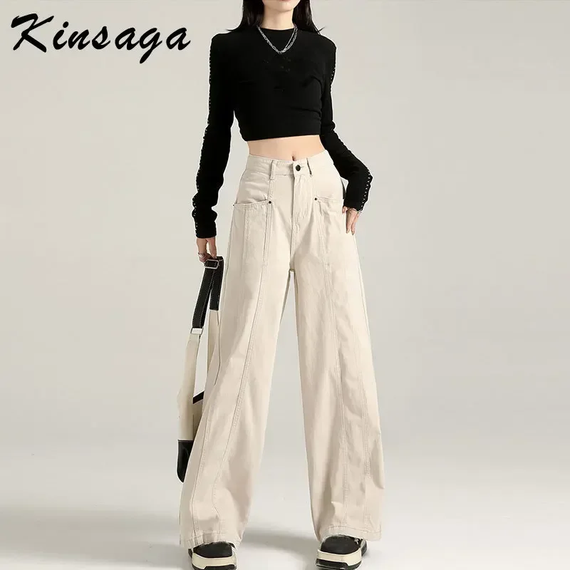 Boyfriend Stiching Striped High Waist Bagyy Straight Jeans Vintage Structure Couple's Cleanfit Slouchy Wide Leg Cargo Pants