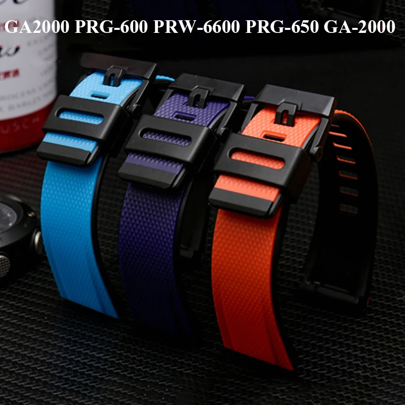 24mm For Casio GA2000 Silicone Strap PROTREK PRG-600 PRW-6600 PRG-650 Resin Watchband For Men Outdoor Sports Bracelet Wristband