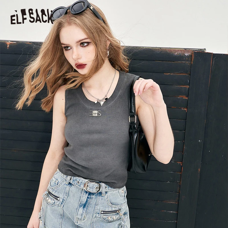 ELFSACK American style solid color slim cropped sling back vest for women 2024 spring new elastic soft ventilate hot girl croppe