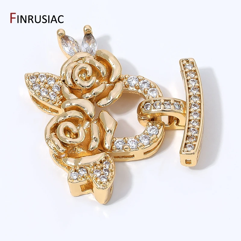 Fermoirs en laiton plaqué or 14 carats avec zircon et perles en forme de fleur, fermoirs multi-rangs pour la fabrication de bijoux DIY
