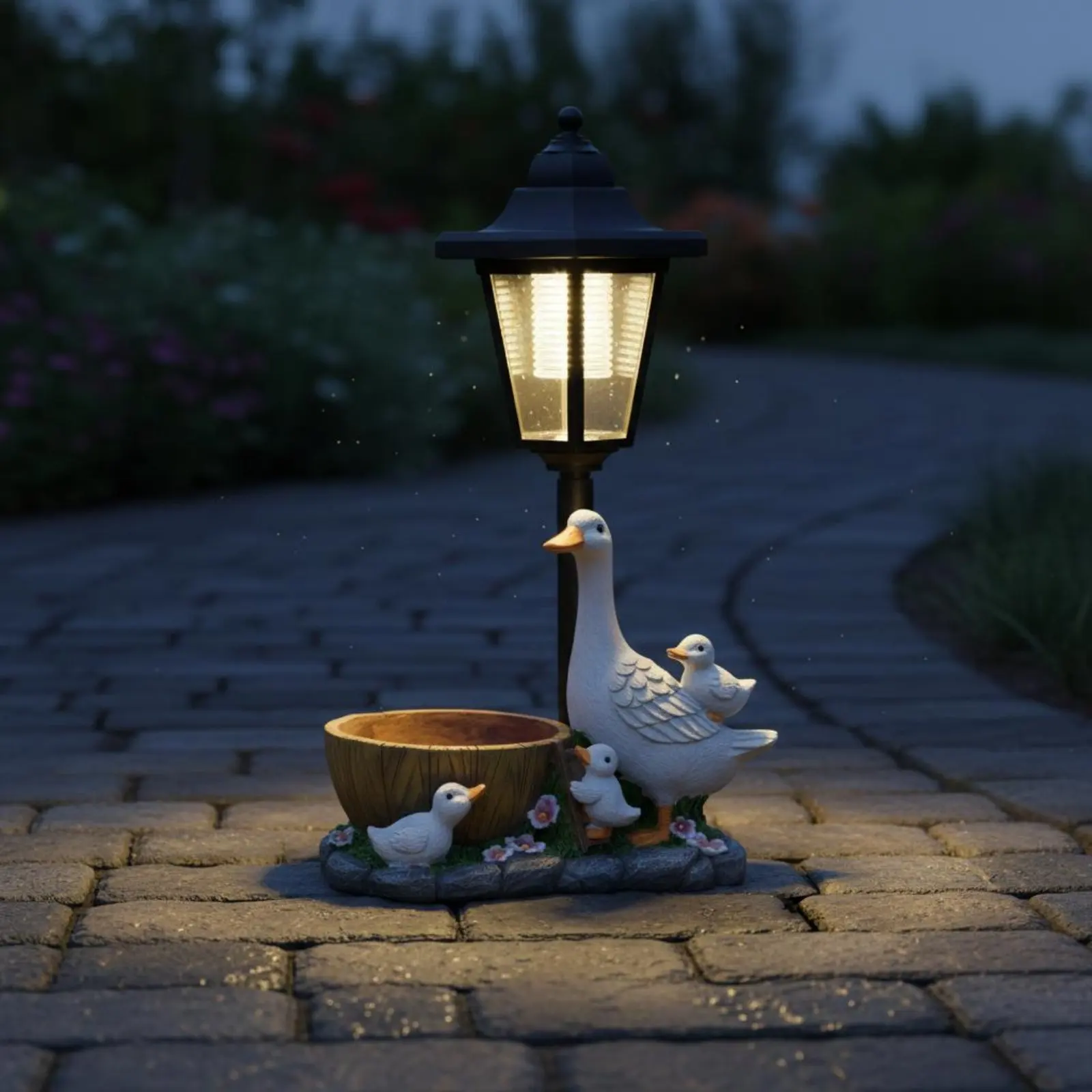 

Garden Waterfowl Statue Planter Resin Sculpture Waterfowl Family Solar Lamp Outdoor Decoration Weather Resistant for Patio