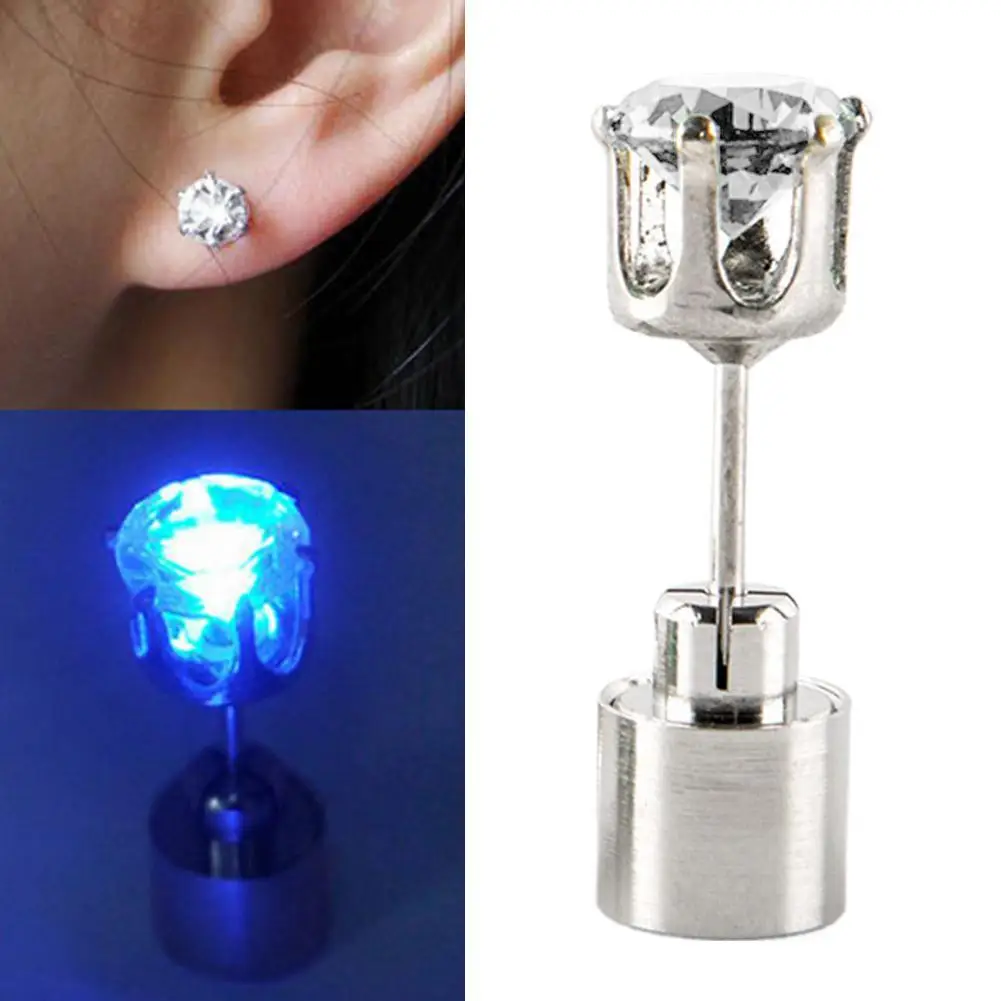 Light Up LED Bling Ear Stud Earrings Korean of Flash Zircon Ear Earrings Accessories for Party Women Christmas Earrings ﻿