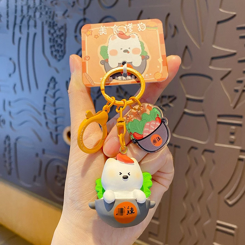 Creative West Highland Gourmet Dog Fries Resin Doll Key Chain Pendant Fun Hamburger Salmon Sushi Fried Shrimp Animal Keychain