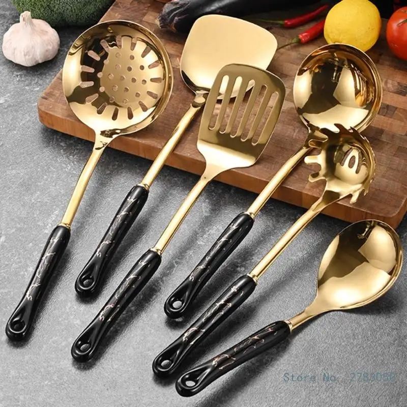 7Pcs Cooking Utensils Set Stainless Steel Slotted Soup Laddle Solid Spoons Slotted Spoons Kitchen Utensils Set