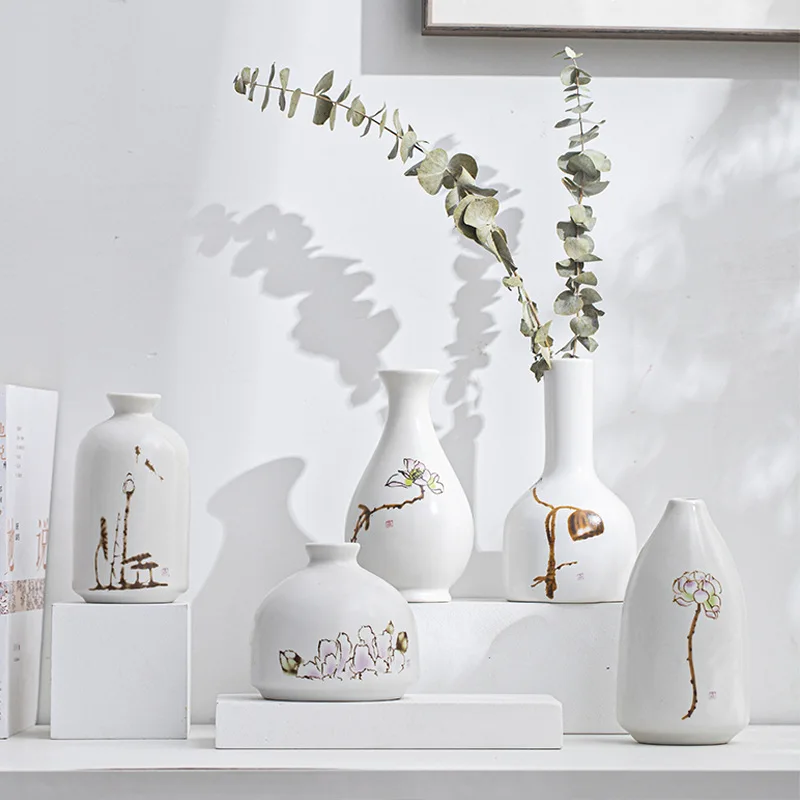 White art porcelain code ceramic Aromatherapy bottle Creative home mini ceramic vase decoration hydroponic flower florette