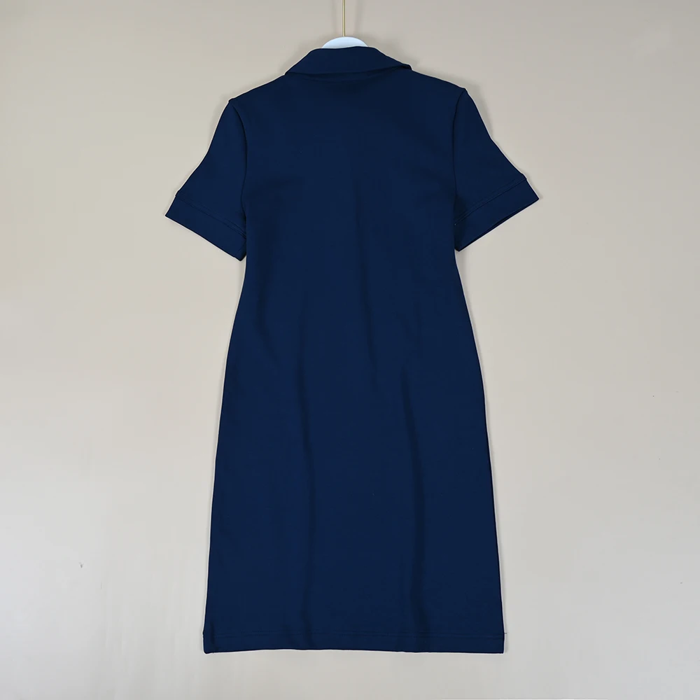 فستان نسائي صيفي جديد بياقة بولو وأكمام قصيرة محبوك مع أزرار نصفية وتصميم ضيق وخصر مرتفع وتنورة على شكل حرف A