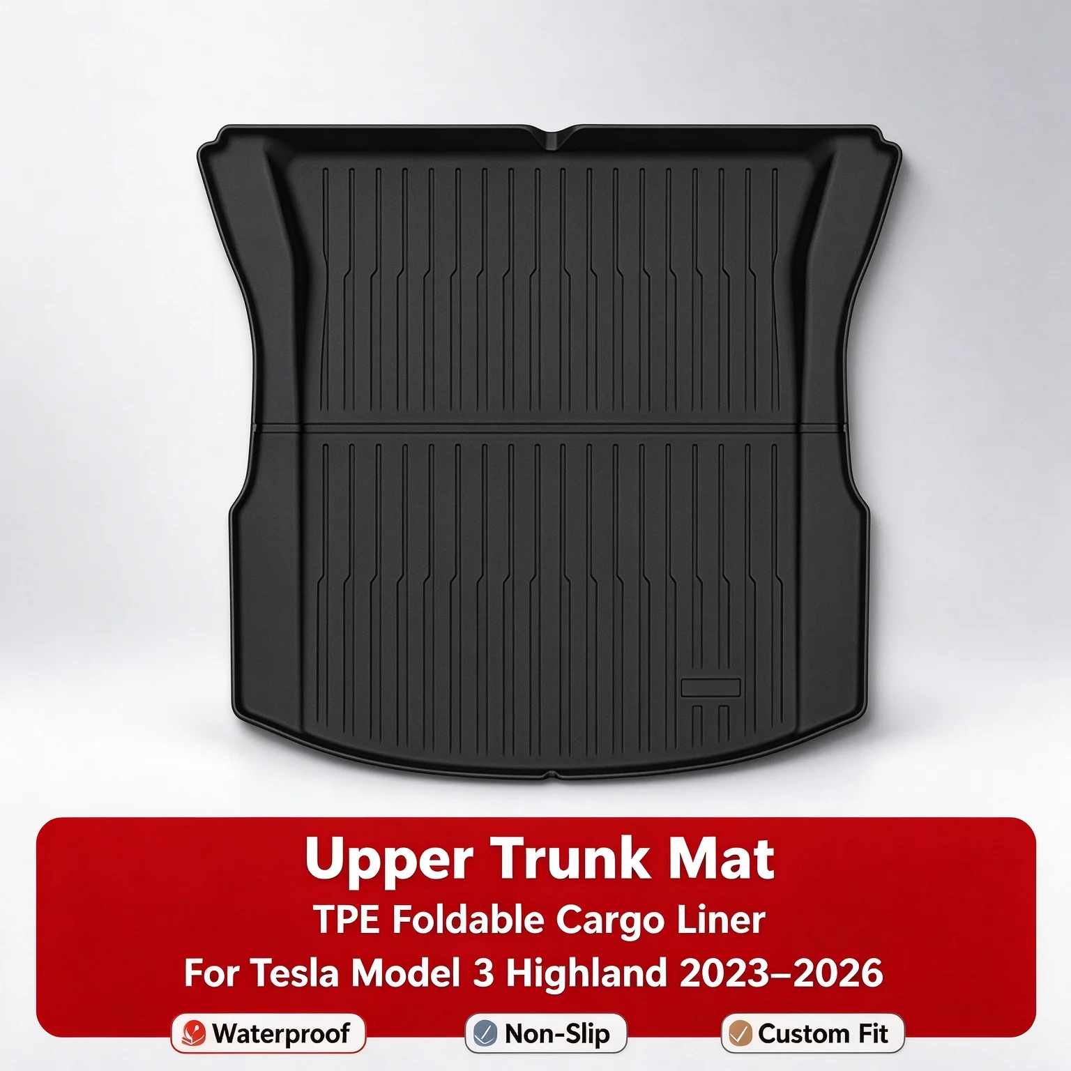 Foldable Upper Trunk Mat TPE Cargo For Tesla Model 3 Highland 23-26 All Weather Waterproof Anti-Slip Custom Fit Car Accessories