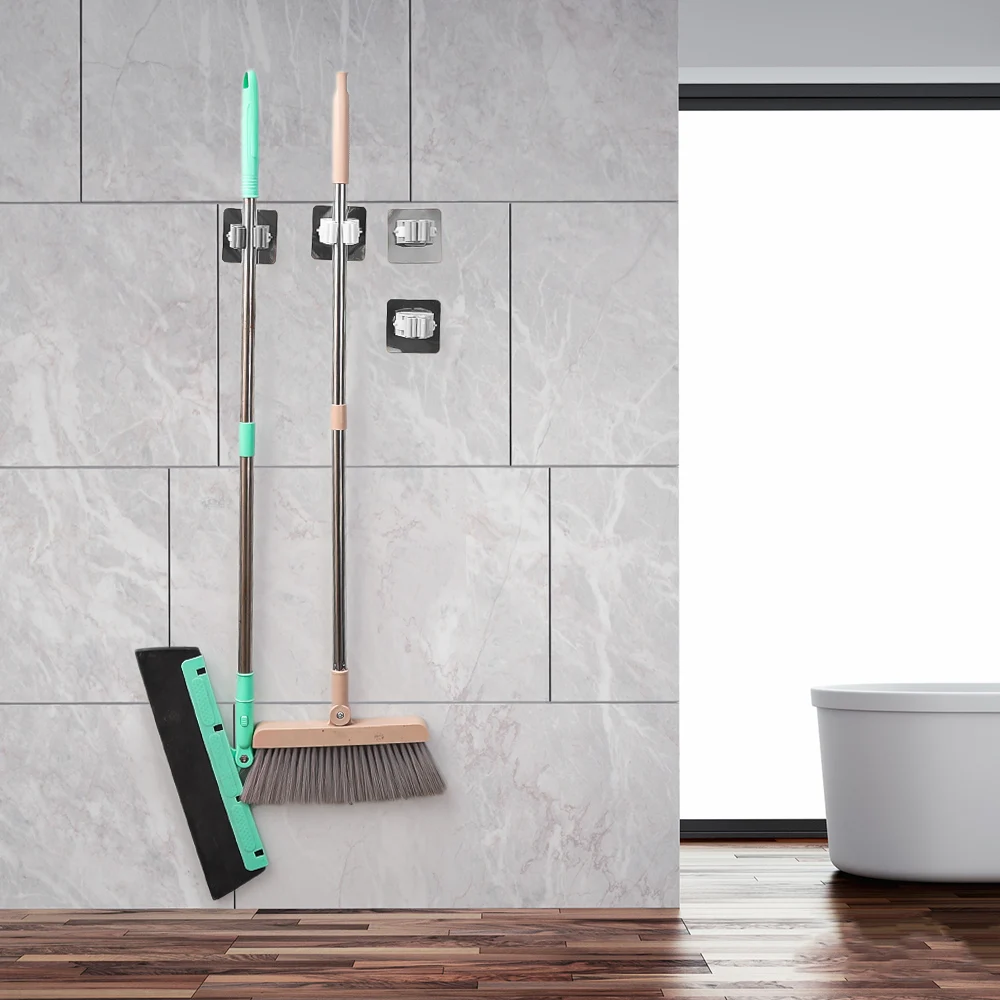 Wall Mounted Mop Organizer Holder Waterproof Broom Hanger Adjustable Storage Rack Bathroom Hanging Hooks Household Storage Tool