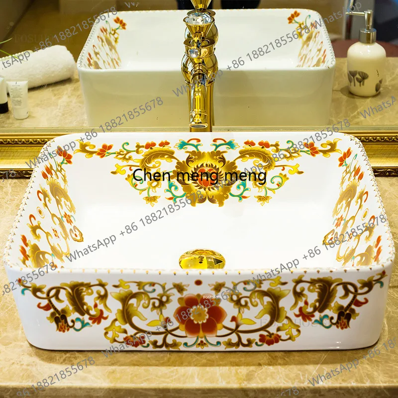 

Simple Rectangular Wash Basin Creative Flower Bathroom Sinks White Ceramic Washbasins Toilet Above Counter Basin Kitchen Sink