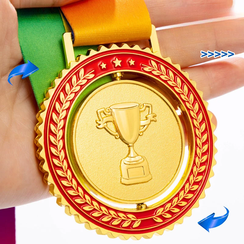 

Customized team medals, sports meeting running gold medals, championship silver and bronze medals, 360° rotating trophies.