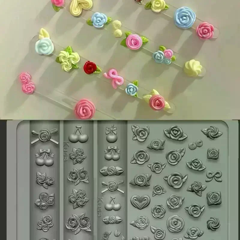 Rose Silicone Nail Art Mold Cute Nail Charms Tool Women DIY Manicure Multi Shapes Small Model Nail Supplies 3D