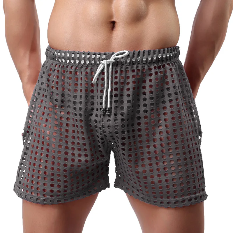 Heren sexy grote mesh uitgeholde boxershorts heren vrije tijd huishoudelijke transparante netten boardshorts