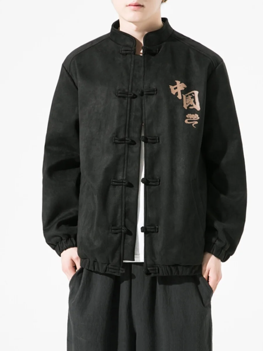 

New 2024 Chinese Sle Men's Casual Loose Long Sve Buttoned Jaet Hanfu Outerwear Autumn Season Stand Fit Youth Faion