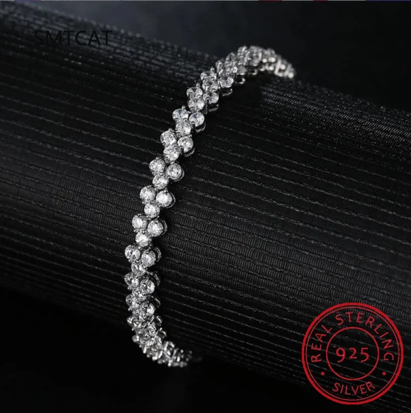 New 3-Row Full Moissanite Diamond Tennis Bracelet 925 Sterling Silver Heart Bangle Bracelets for WomenLuxury Party Fine Jewelry