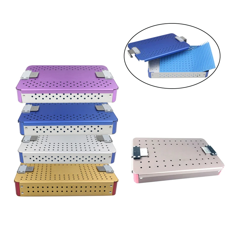 Aluminium Alloy Sterilization Tray Case with Silicone Pad Autoclavable Surgery Tools