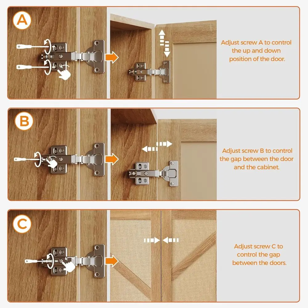 Buffetschrank aus natürlichem Rattan mit 2 Türen, Metallgestell, verstellbares Regal für Küche, Kaffeebar, Eingangsbereich, Flur, Wohnzimmer