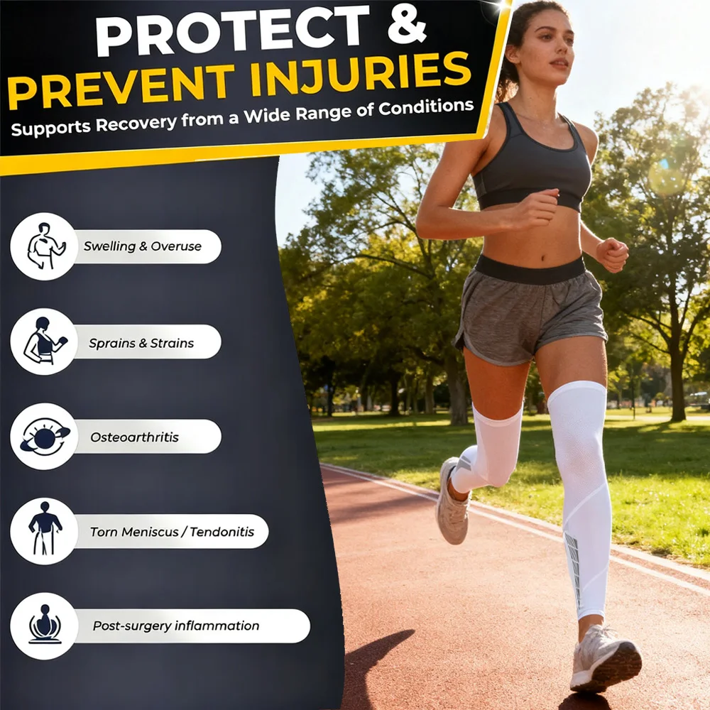 1Pair Compression Leg Sleeves - Full Leg Compression Sleeve for Men & Women, UV Leg Sleeves - Cycling Leg Warmers