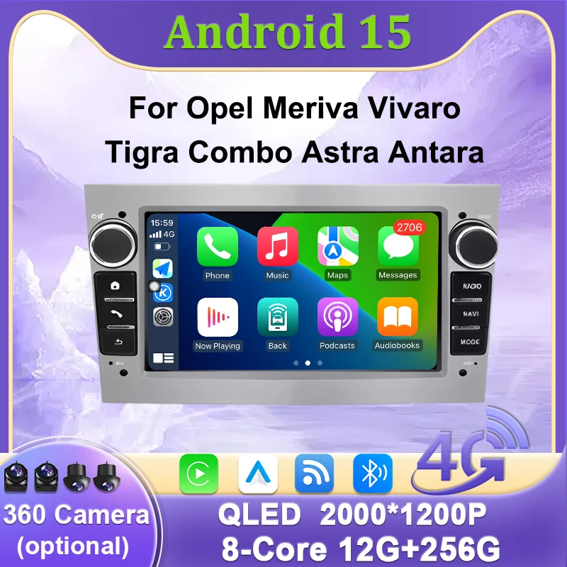 

Автомагнитола с CarPlay для Opel Meriva, Vivaro, Tigra, Combo, Astra, Antara, навигация GPS, Android Auto, Bluetooth, Wi-Fi, 4G, разделение экрана