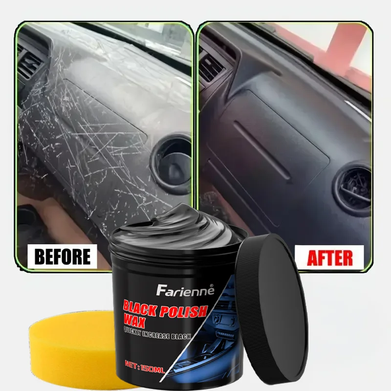 150ml Car Black Polish Wax Plastic & Leather Restorer For Dashboard Tire Leather Scratch Repair With Sponge