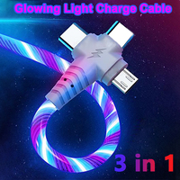 3 IN 1 Glowing LED Light Phone Charger Luminous Micro USB Type C Cable For iPhone 14 13 Xiaomi Samusng S23 Phone Charge Cable