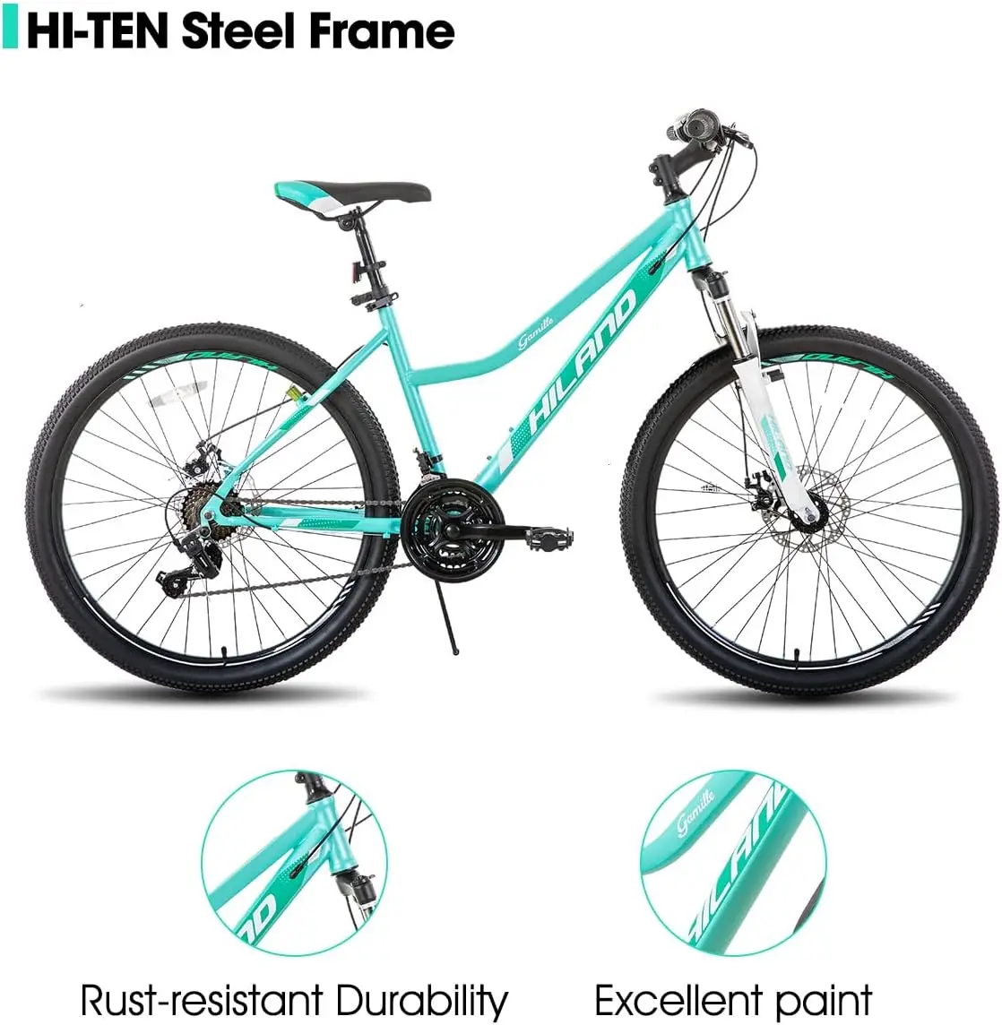 26 Inch Womens Mountain Bike, with Step-Through Frame, 21 Speeds, Suspension Fork MTB, Bicycle for Women Men Adult