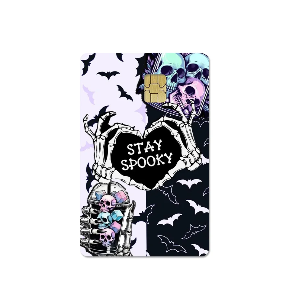 Hallowmas Pumpkin Skull Bat Cartoon Card Stickers Ghost Cat Magic Broom Festival Credit Card Stickers PVC DIY Chip Film Stickers