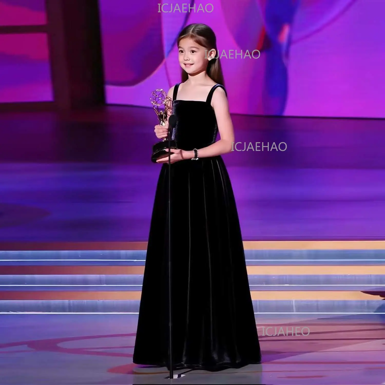 

Girls' Princess Dress Classic Velvet Black Fancy Piano Recital Outfit, Violin Performance Costume Model Host Evening Formal Gown